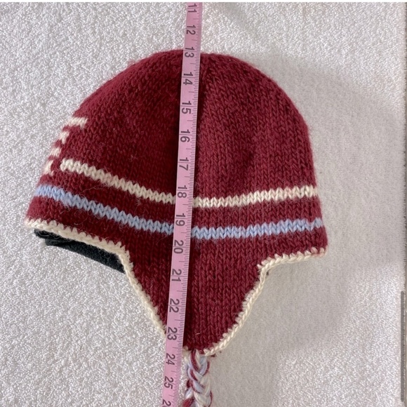 PSA Canada Burgundy Wool Inukshuk Knit Toque With Ear Flaps - Picture 10 of 12